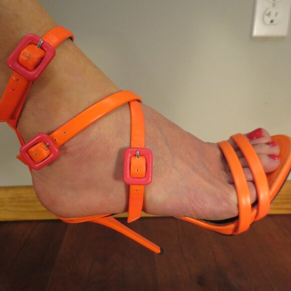 HOT PINK GIUSEPPE ZANOTTI Double Buckled Ankle Wrapped High Heel Sandals - Picture 10 of 15